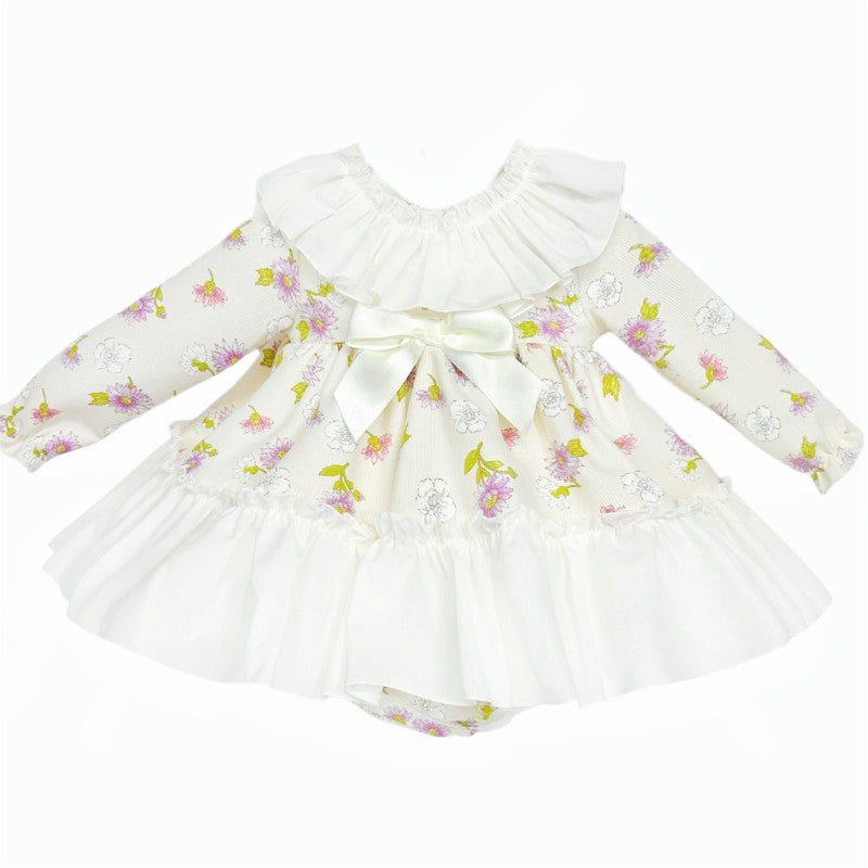 Wee Me Cream Floral Big Collar Dress