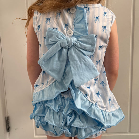 Blue Stripe Bow Open Back Set