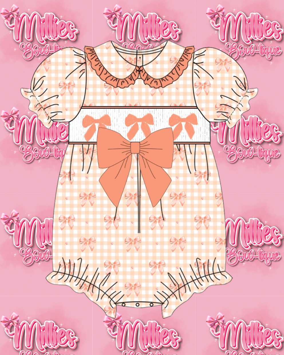 Gingham Bow Romper - Pre Order
