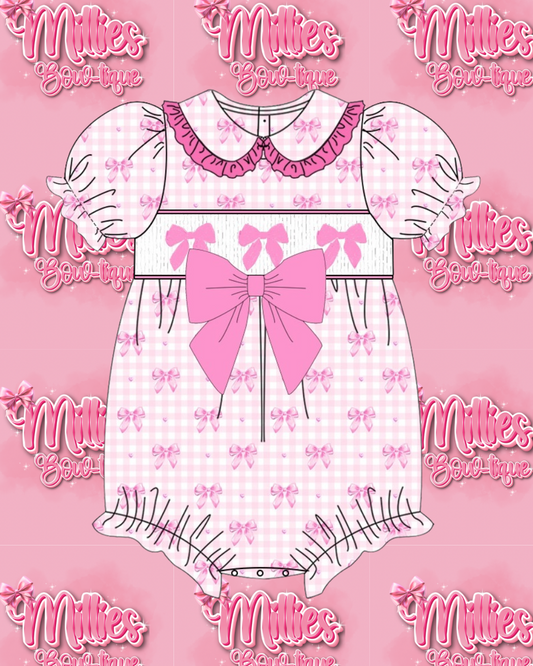 Gingham Bow Romper - Pre Order