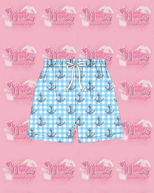 Boys Anchor Gingham Swimming Trunks