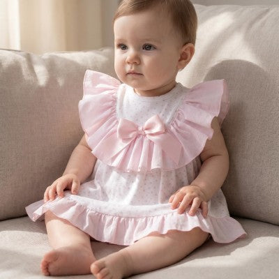 Wee Me White & Pink Heart Frilly Dress