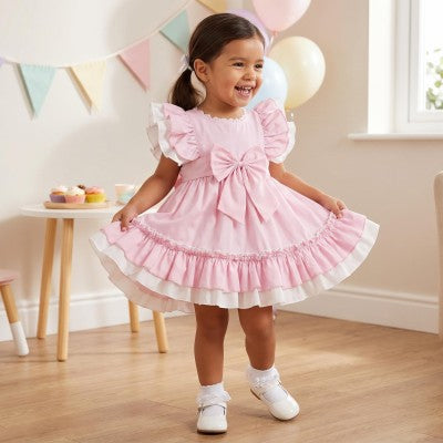 Wee Me Puff Dress Pink & White