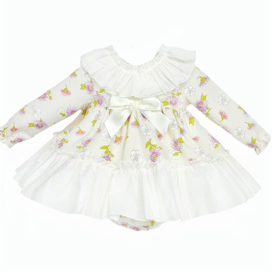 Wee Me Cream Floral Big Collar Dress