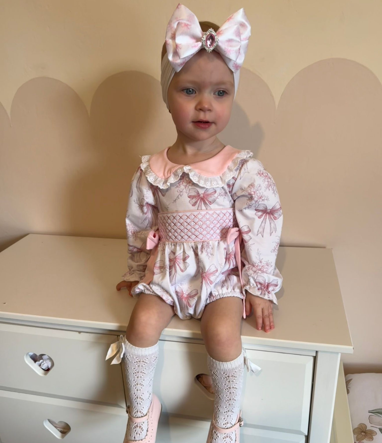 Floral&Bow Smocked Romper & Matching Bows!