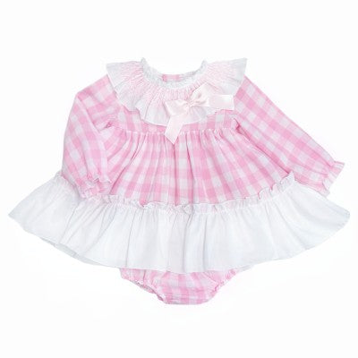 Wee Me Pink Checked Smock Collar Dress