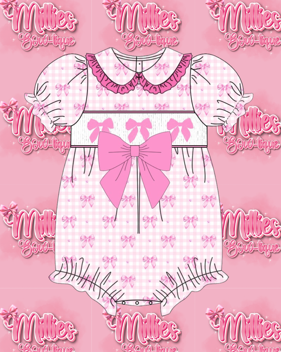 Gingham Bow Romper - Pre Order