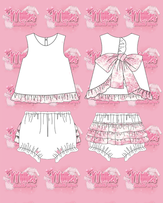Pink Bow&Flower Toile Open Back 2 Piece Set - PRE ORDER