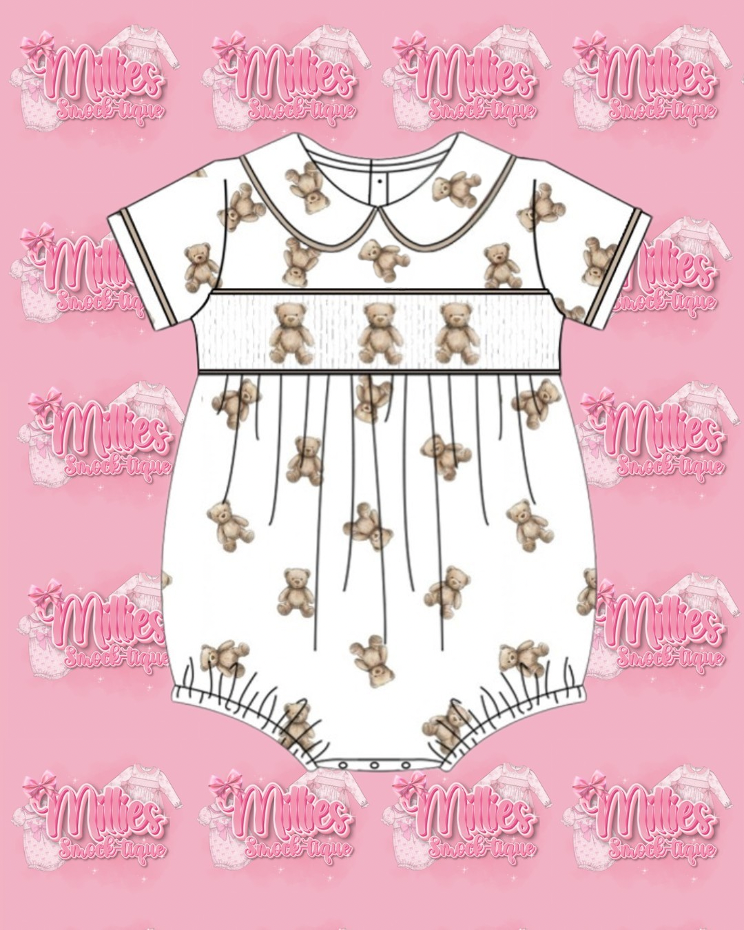 Boys Teddy Bear Smocked Romper - PRE ORDER