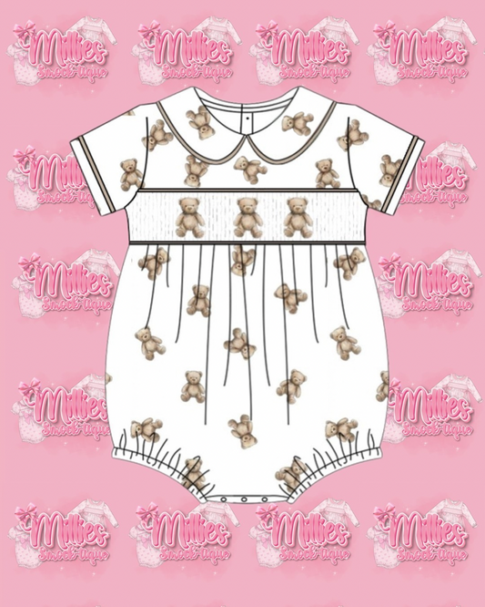 Boys Teddy Bear Smocked Romper - PRE ORDER