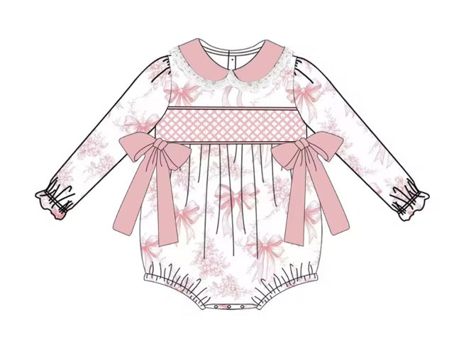 Floral&Bow Smocked Romper & Matching Bows!