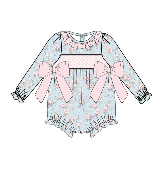 Pink & blue floral romper - PRE ORDER