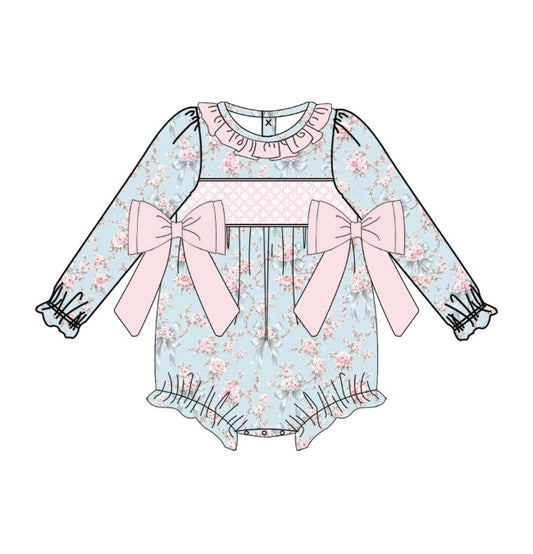 Pink & blue floral romper - PRE ORDER